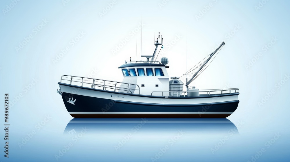 A large fishing boat is on the water A large fishing boat is on the water