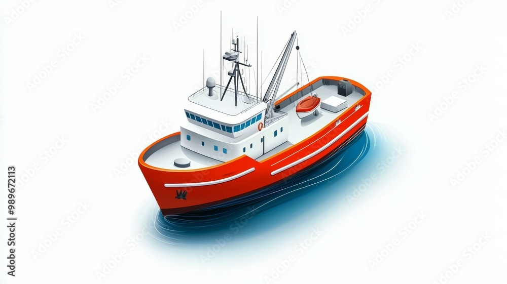 Fototapeta premium A large red boat is floating on the water