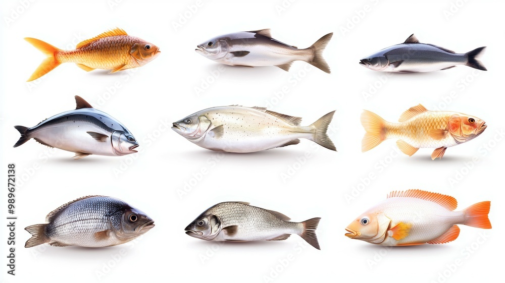 A collection of fish with different colors and sizes A collection of fish with different colors and sizes