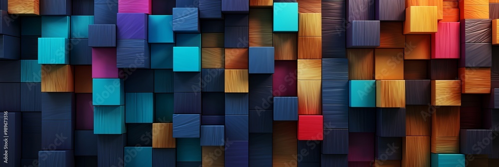 Fototapeta premium Colorful wooden blocks arranged in an artistic pattern on a textured background