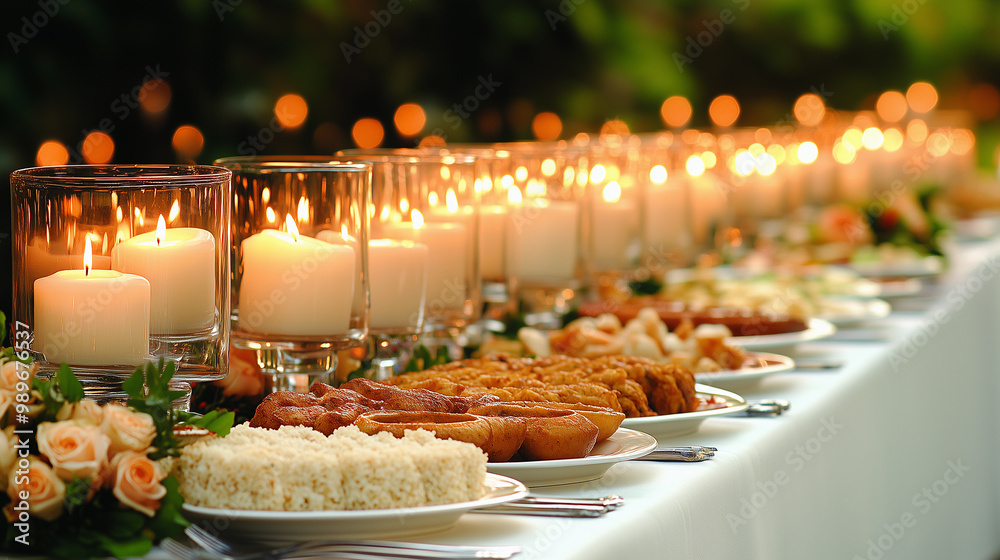 dinner served on a table with decorations and candles for the celebration of diwali and hanukkah, reflecting hindu religious culture