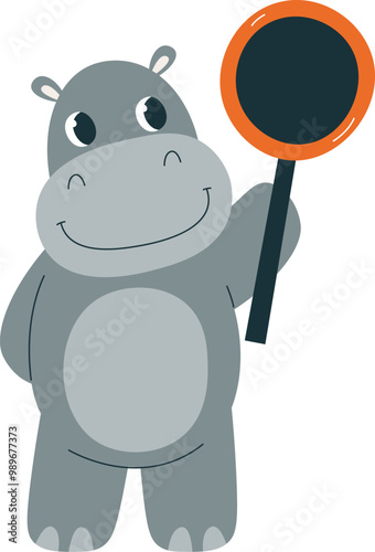 Hippo With Placard