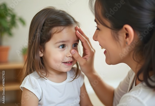 Mother Gently Comforting Her Daughter at Home