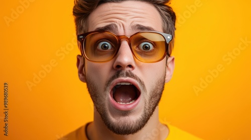 Fashionable Man in Sunglasses Showing Shock Against Yellow