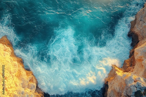 Ocean Waves Crashing Against Cliffs
