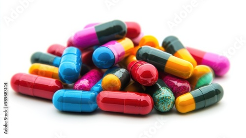 Colorful medicine capsule tablet. Dietary supplements, vitamin and biohacking pill