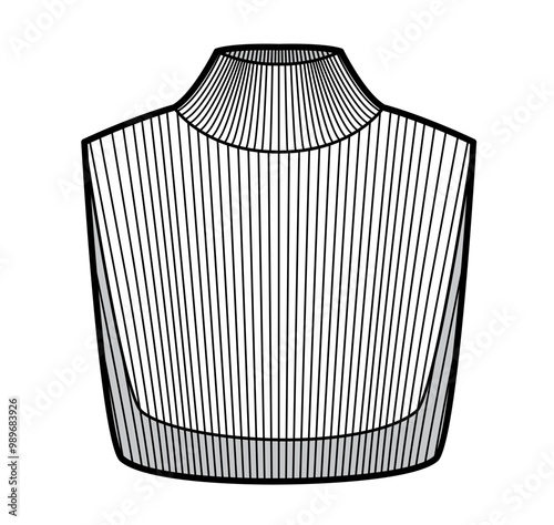 Add-on Knit Collars detachable accessories Turtleneck Sweater part technical fashion illustration sleeveless. Flat jumper apparel front white color style. Women men unisex CAD mockup