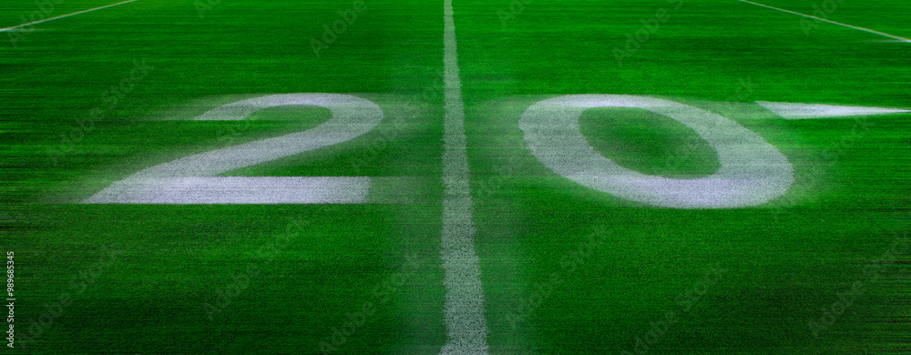 Obraz premium Football Field Green Yard Markers to Goal Line Touchdown Endzone Game Competition