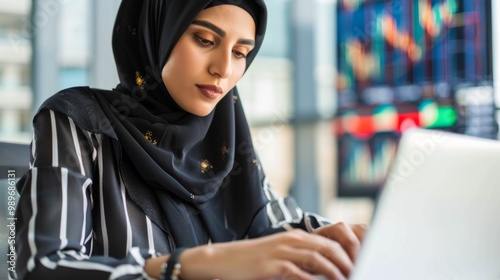 Arab woman working on a computer generative ai