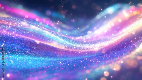 A white gradient background creates a soft glittering effect based on futuristic light particles in a colorful swirl