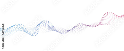 Flowing Dot Wave halftone gradient pattern on transparent background 