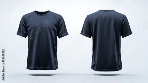 Blank T-shirt mockup with white background, front and back