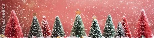 A row of red and green Christmas trees on a bannerA row of red and green Christmas trees on a banner photo