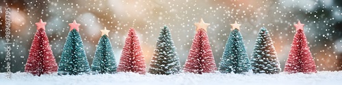 A row of red and green Christmas trees on a bannerA row of red and green Christmas trees on a banner photo