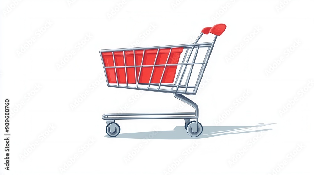 Red Shopping Cart Illustration on White Background Red Shopping Cart Illustration on White Background