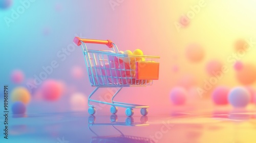 Colorful Shopping Cart on Vibrant Background