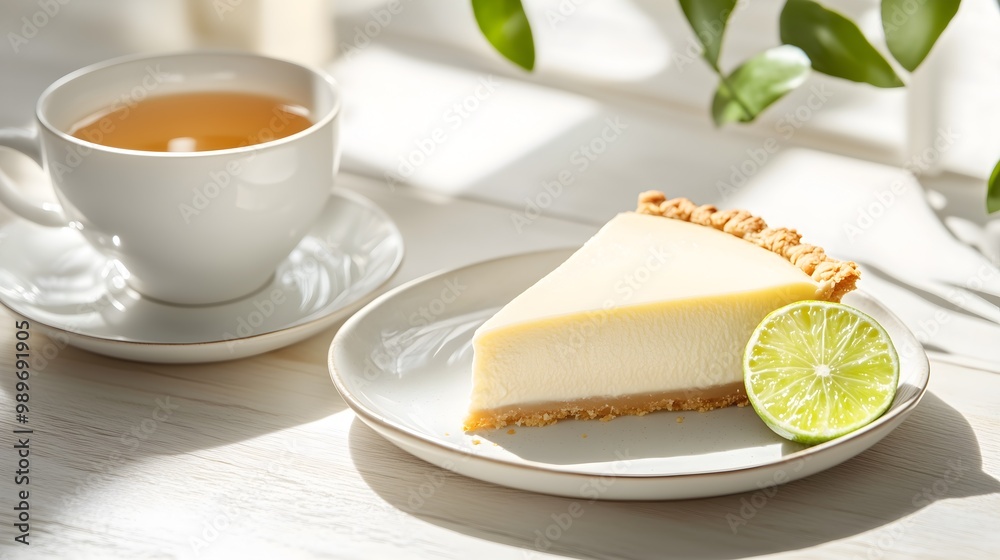 Slice of Classic Key Lime Pie Tea Cozy Composition White Surface Shadow Plant Slice of Classic Key Lime Pie Tea Cozy Composition White Surface Shadow Plant
