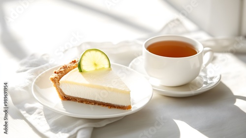 Slice of Classic Key Lime Pie Tea Cozy Composition White Surface Cloth Shadow