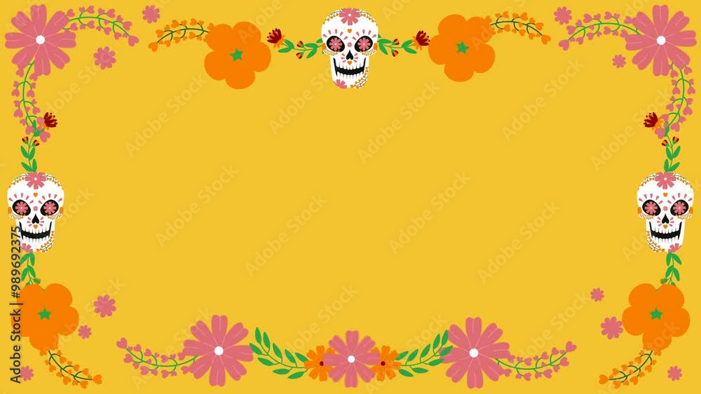 Dia de Los Muertos Frame. Decorative Skull and Floral Landscape Frame for Day of The Dead. Dia de Los Muertos Frame. Decorative Skull and Floral Landscape Frame for Day of The Dead.