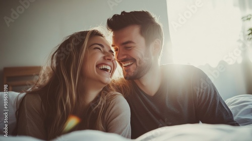 man and woman in bed smiling generative ai