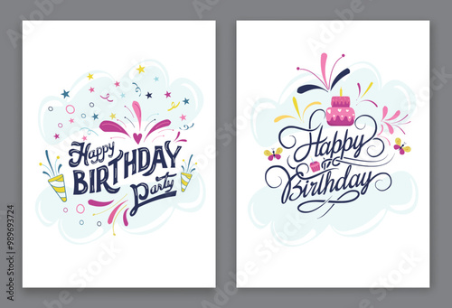 Set of Happy Birthday Greeting Cards. 