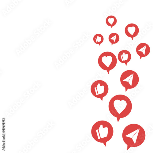 Floating hearts, thumbs up, share for social media reactions, heart for live stream video chat background