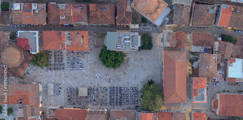 greece peloponnese region old capital nafplio aerial view with sunrise and sunset lights