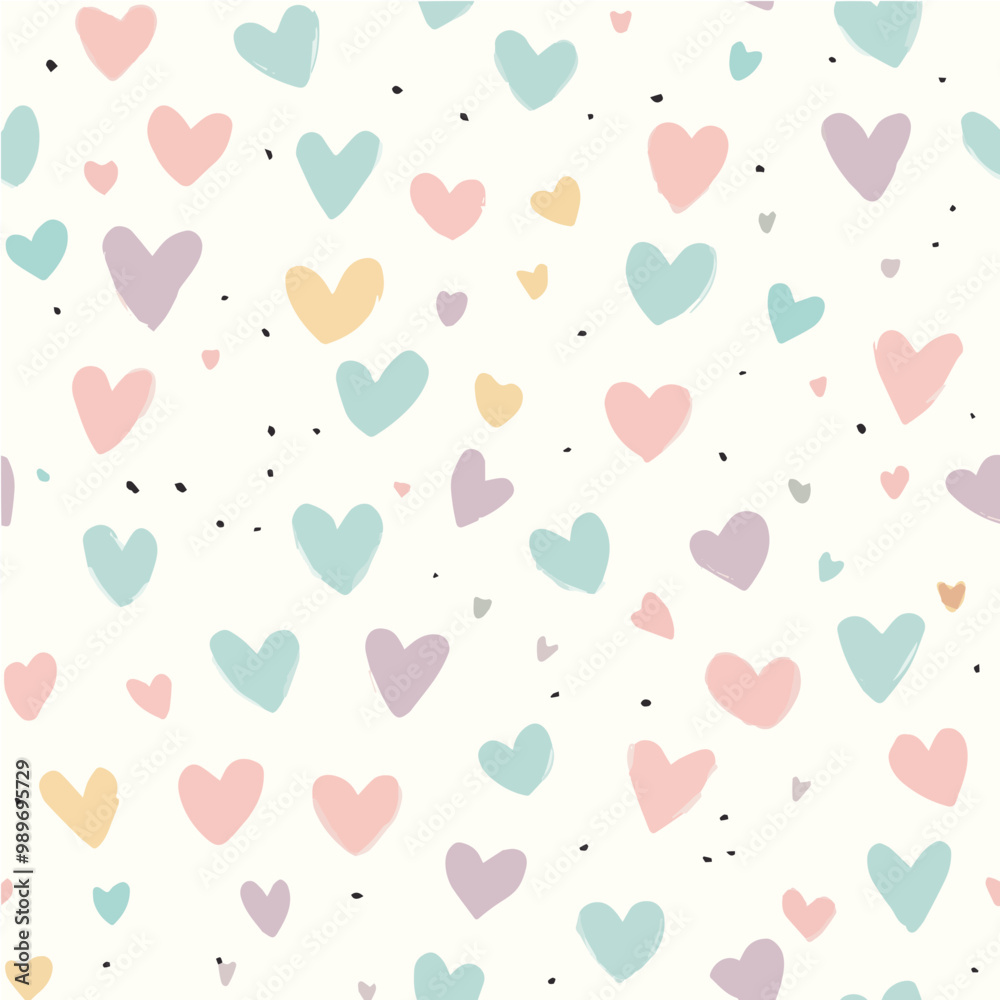 Pastel heart pattern with textured brush strokes in varying sizes, featuring charming color variety for whimsical vector designs or digital projects. Pastel heart pattern with textured brush strokes in varying sizes, featuring charming color variety for whimsical vector designs or digital projects.