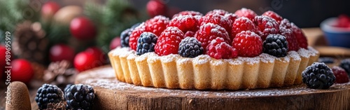 Handmade desserts with fresh berries and powdered sugar