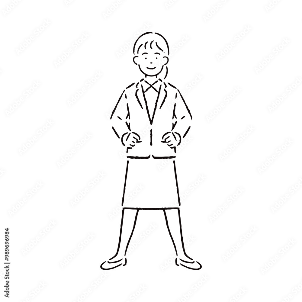 胸を張るスーツを着た女性_白黒 胸を張るスーツを着た女性_白黒