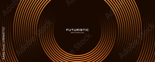 3D brown lines techno abstract background overlap layer on dark space with circles shapes effect decoration. Modern graphic design element stripes style concept for web banner, card, or brochure cover