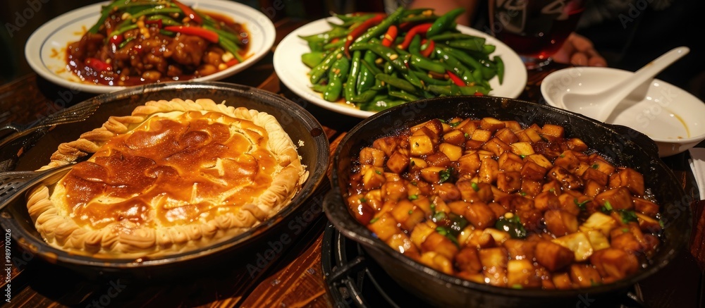 Sichuan Food Cina Chinese Meat Pie Xian Bing Panfried Tofu And Peppers Green Beans With Walnuts Sichuan Food Cina Chinese Meat Pie Xian Bing Panfried Tofu And Peppers Green Beans With Walnuts
