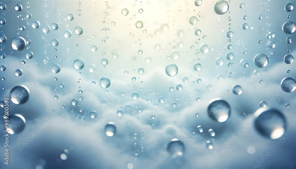 Ethereal Water Droplets Suspended in a Soft Blue Sky, Creating a Dreamy Atmosphere Ethereal Water Droplets Suspended in a Soft Blue Sky, Creating a Dreamy Atmosphere