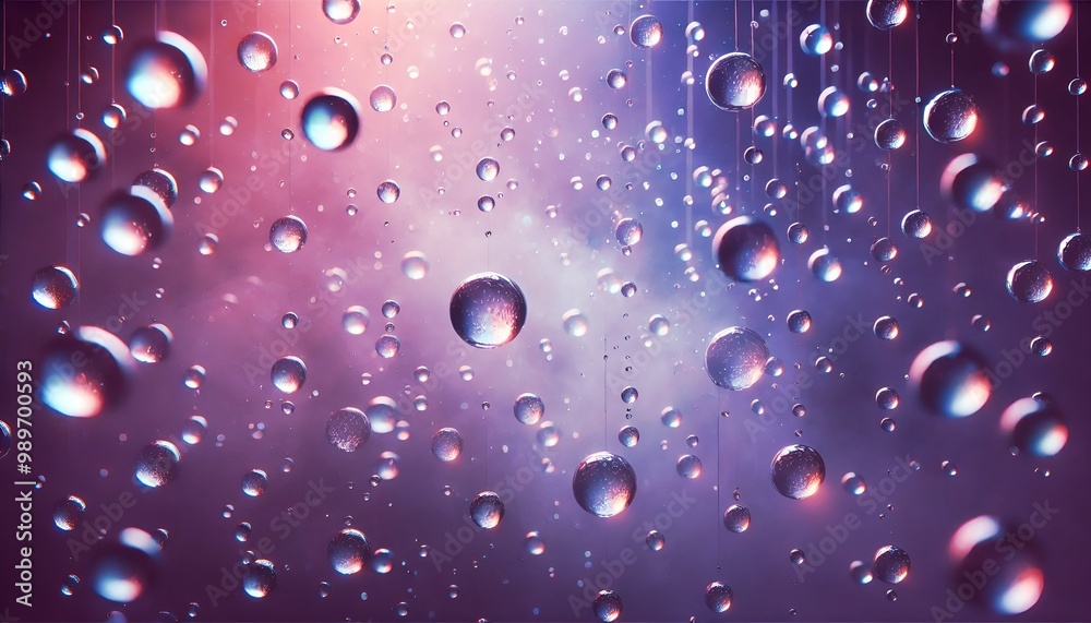 Enchanting Water Droplets Adrift in a Luminous Pink Nebula Background 
