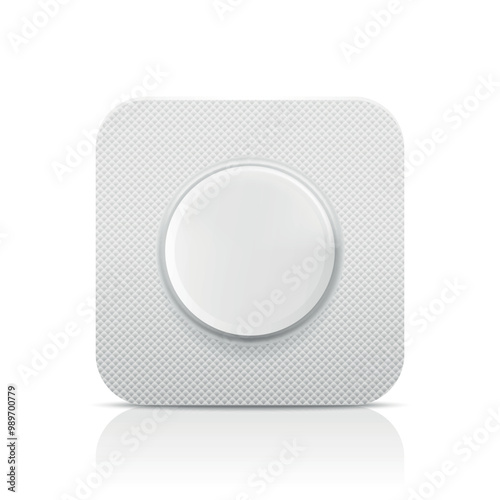 Vector Realistic White Pharmaceutical Medical Pill, Vitamins, Capsule in Blister Closeup Isolated. Pill in Blister Packaging Design Template. Front View. Medicine, Health Concept