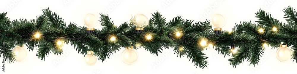 Seamless decorative christmas border with coniferous branches and garlands of christmas lights Seamless decorative christmas border with coniferous branches and garlands of christmas lights