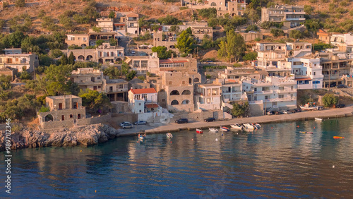 greece peloponnese region kokkala town seaside and architecture stone houses beaches and church aerial view photo