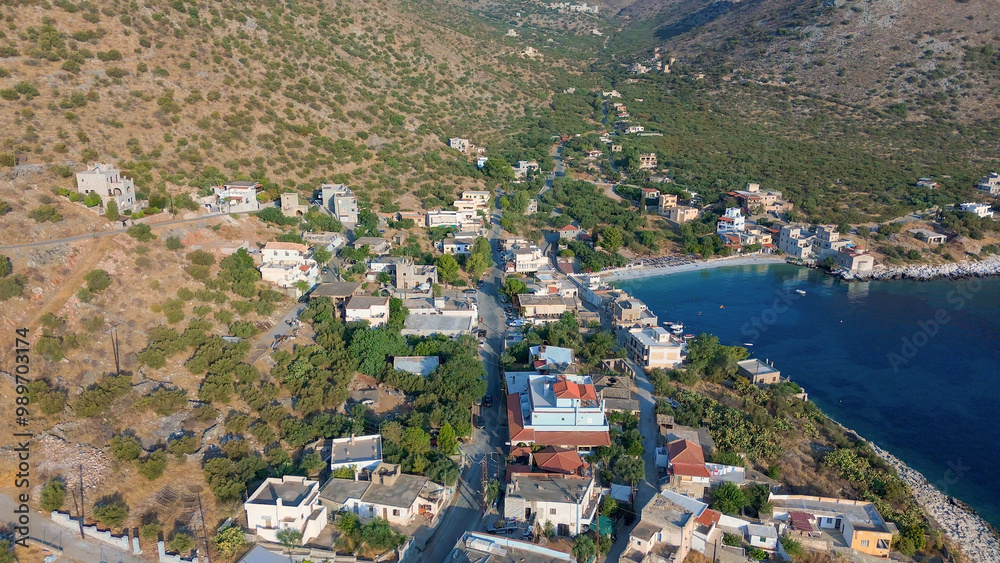 greece peloponnese region kokkala town seaside and architecture stone houses beaches and church aerial view greece peloponnese region kokkala town seaside and architecture stone houses beaches and church aerial view