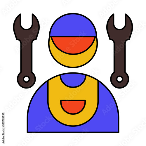 mechanic of car service and repairing with filled icon sets