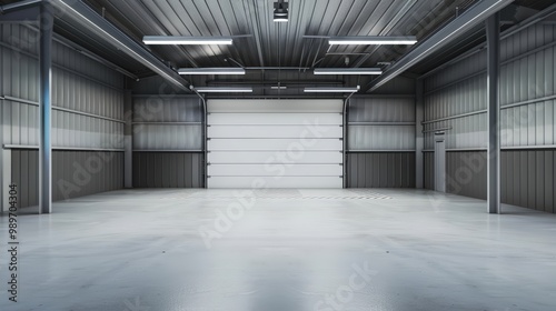 Fototapeta Naklejka Na Ścianę i Meble -  Modern empty garage with gray wall and white ceiling, no furniture or items inside the space