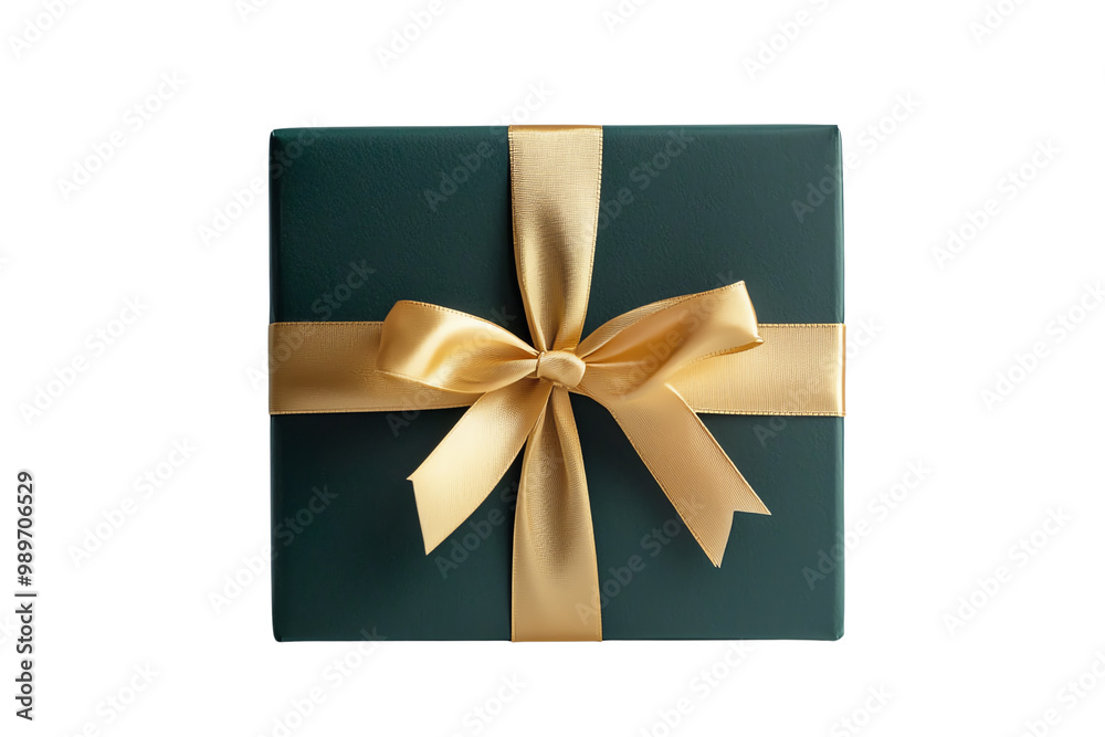 Elegant Green Gift Box with Gold Ribbon and Bow, Perfect for Holidays, Birthdays, and Special Occasions, Isolated on White Background Elegant Green Gift Box with Gold Ribbon and Bow, Perfect for Holidays, Birthdays, and Special Occasions, Isolated on White Background