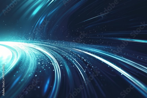 Abstract Blue and White Light Trails with a Starry Background