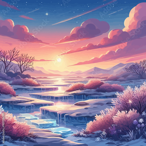 Beautiful golden sunset over the serene water, reflecting the colorful sky and clouds