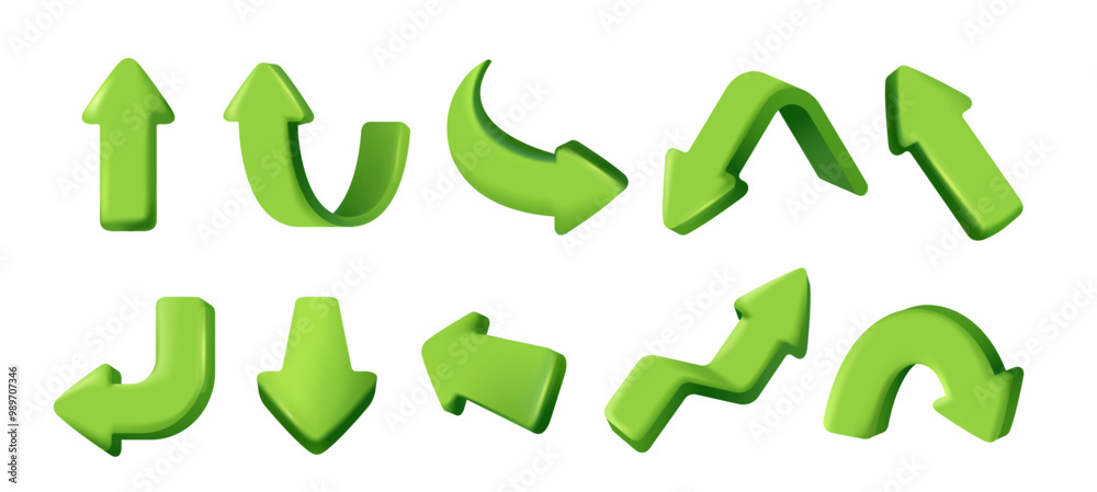 Set of 3D arrow icons. Plasticine style symbols with direction ...