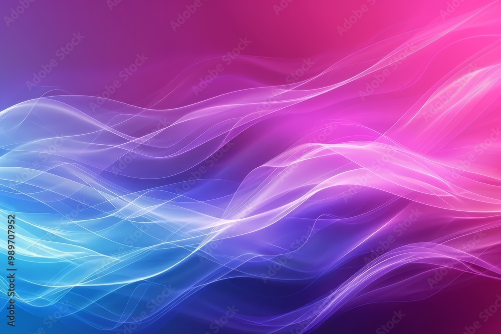 Naklejka premium Abstract Digital Background with Glowing Blue and Pink Wavy Lines