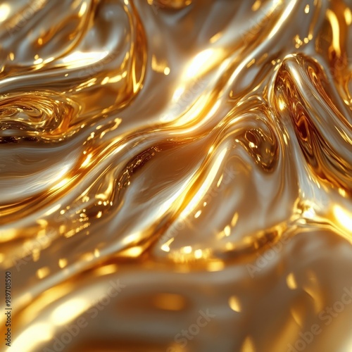 Flowing, glossy liquid gold texture with abstract patterns and high reflections