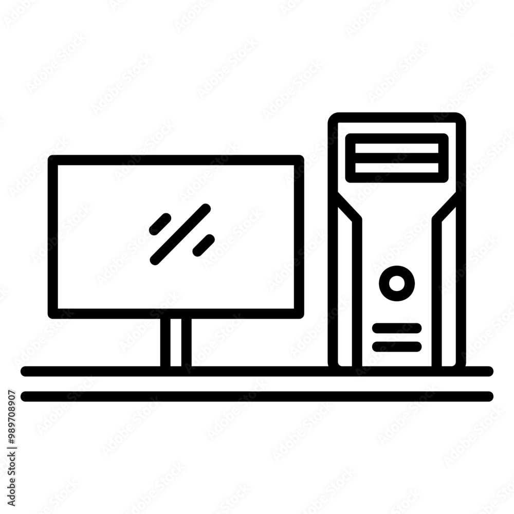 Illustration of Personal Computer Line Icon Illustration of Personal Computer Line Icon