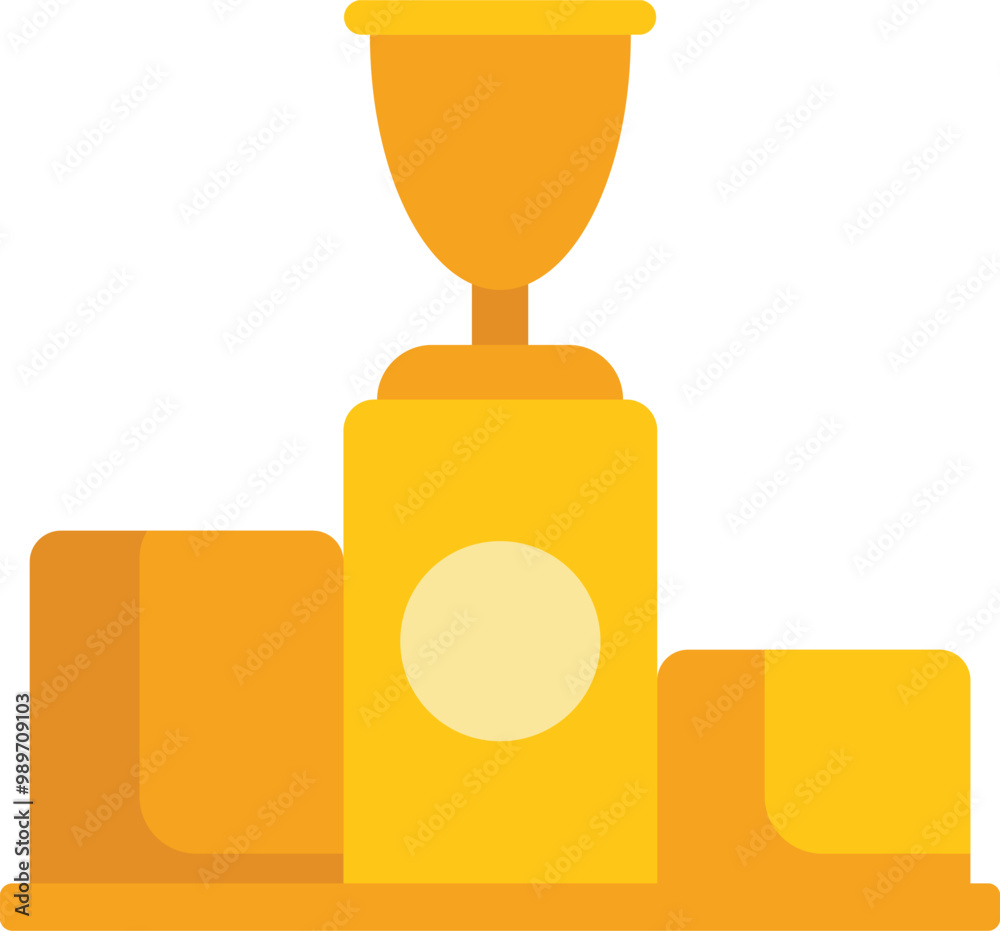 Golden trophy is sitting on top of a podium for a winner celebrating victory Golden trophy is sitting on top of a podium for a winner celebrating victory