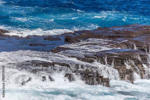 Dramatic Ocean crashing wave Hawaii at Makapu Point