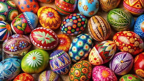 Colorful hand-painted Easter eggs for holiday celebrations, Easter, painted, eggs, bright, colorful, festive, decoration, traditional